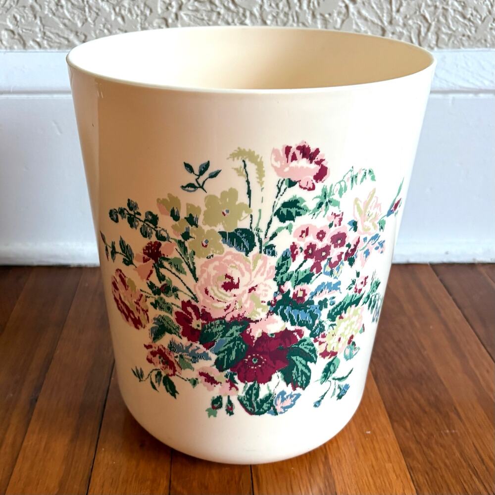Vintage Hygiene Industries Floral Plastic Wastebasket / Planter Made in USA